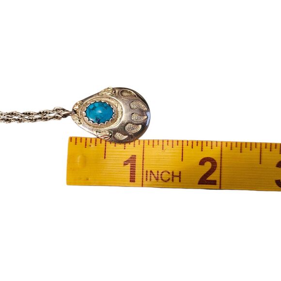 Sterling Silver 12K Black Hills Gold Bear Paw Necklace Turquoise Native American - Picture 5 of 6